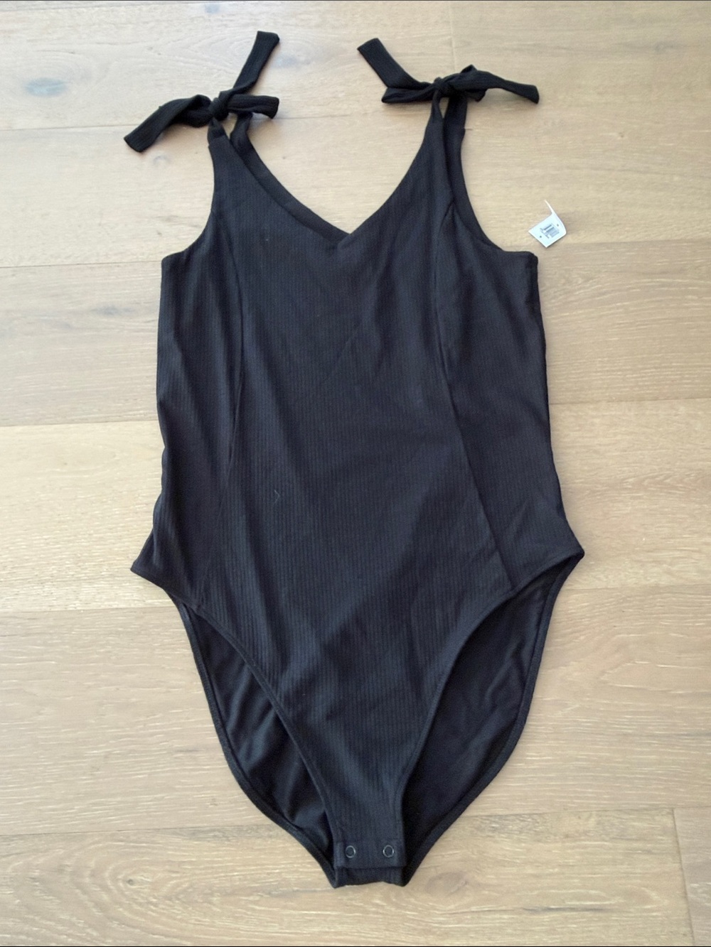 Old Navy Black Ribbed Tie-Shoulder Bodysuit